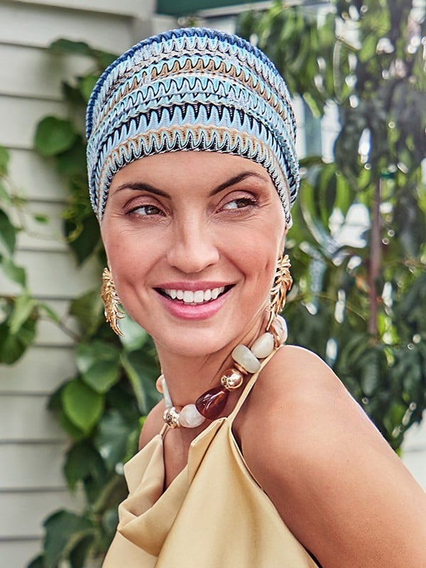 Bonnet chimio Boho Christine Headwear : turban bohème à effet plissé, voile polyester et doublure bambou-viscose douce et respir