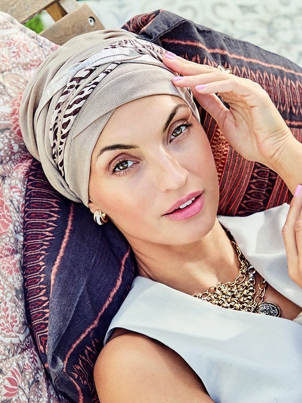 Bonnet turban Boho Twin Set Christine Headwear avec bandeau nœud amovible, confortable et doux pour alopécie ou chimiothérapie