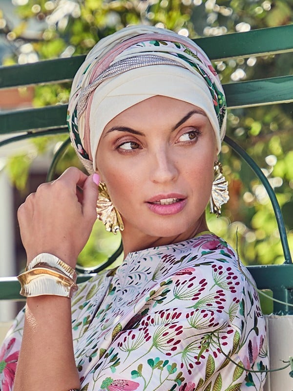 Bonnet turban Boho Twin Set Christine Headwear avec bandeau nœud amovible, confortable et doux pour alopécie ou chimiothérapie