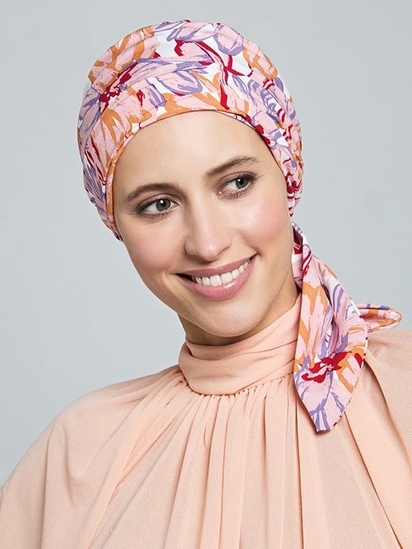 Turban Nola Short Gisela Mayer, à pans mi-longs à nouer, 100% viscose douce et respirante, idéal en cas d’alopécie ou chimio