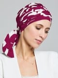 Turban Nola Long Gisela Mayer : pans mi-longs, viscose douce, motifs colorés, idéal en cas de chimiothérapie, alopécie ou pelade
