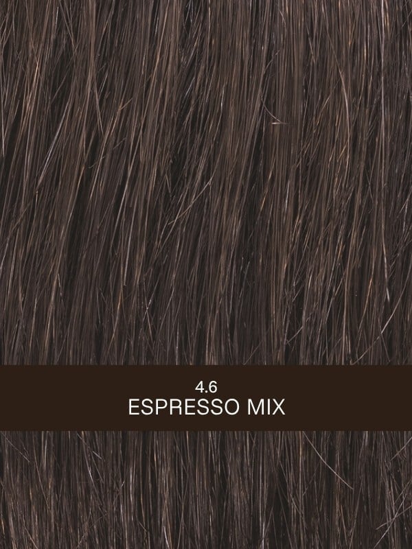 Perruque Date rooted mix : coupe courte dégradée, effet racines foncées et balayage, rendu naturel et léger