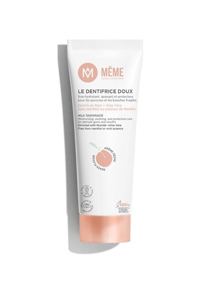 Dentifrice doux MÊME 75ml : gel 100% naturel sans menthol, pour bouches sèches et gencives sensibles, enrichi en fluor.