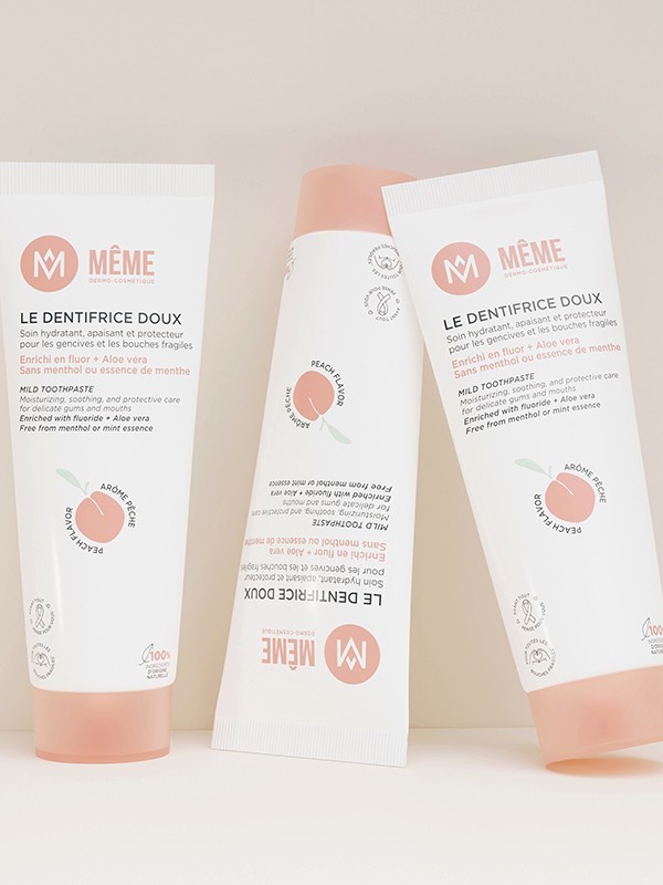 Dentifrice doux MÊME 75ml : gel 100% naturel sans menthol, pour bouches sèches et gencives sensibles, enrichi en fluor.