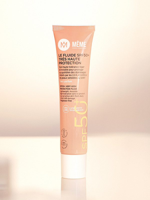 Fluide SPF50+ Même 40ml, soin solaire visage à texture légère, invisible, résistant à l’eau pour un usage quotidien