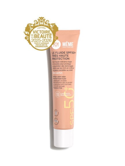 Fluide SPF50+ Même 40ml, soin solaire visage à texture légère, invisible, résistant à l’eau pour un usage quotidien