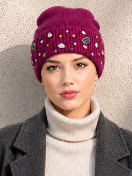 Bonnet Côme MM Paris en laine et angora avec bijoux