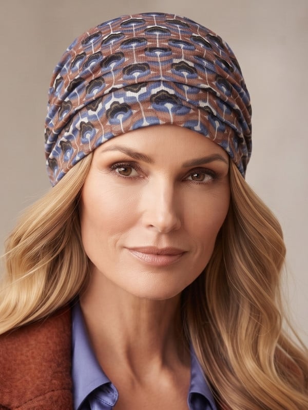 Turban Lora Volume Gisela Mayer imprimé rétro avec plis et effet volume, doublure douce en viscose de bambou