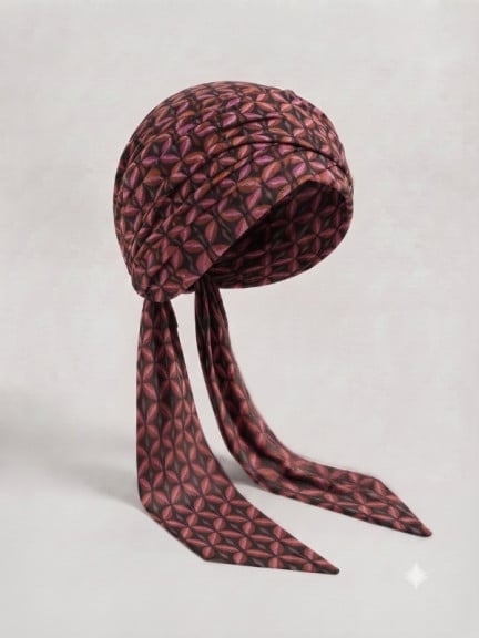 Turban Set Lena Volume Printed imprimé de Gisela Mayer en deux pièces avec volume, disponible en wine red et blue jeans