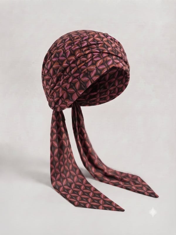 Turban Set Lena Volume Printed imprimé de Gisela Mayer en deux pièces avec volume, disponible en wine red et blue jeans