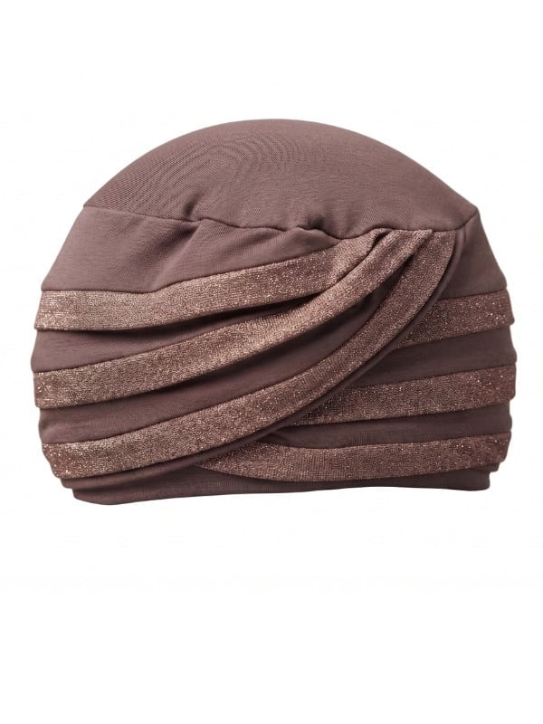 Turban Nabea Gisela Mayer à bandes de couleurs superposées, doux et respirant en bambou, pour un style confortable au quotidien.