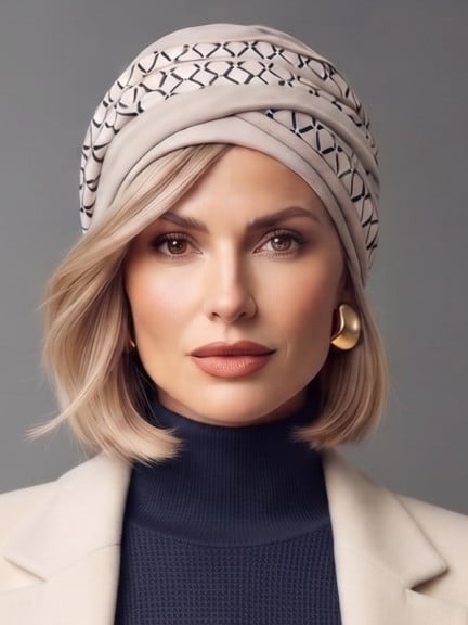 Turban Nabea Gisela Mayer à bandes de couleurs superposées, doux et respirant en bambou, pour un style confortable au quotidien.