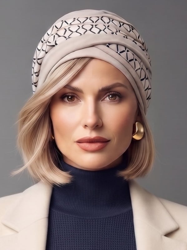 Turban Nabea Gisela Mayer à bandes de couleurs superposées, doux et respirant en bambou, pour un style confortable au quotidien.