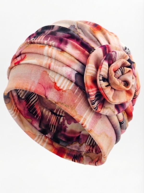 Turban Anna Printed Gisela Mayer à imprimé avec fleur décorative, doux et respirant en bambou/viscose pour un confort au quotidi