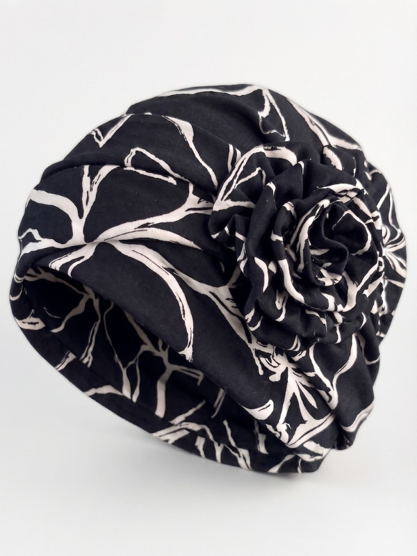Turban Anna Printed Gisela Mayer à imprimé avec fleur décorative, doux et respirant en bambou/viscose pour un confort au quotidi