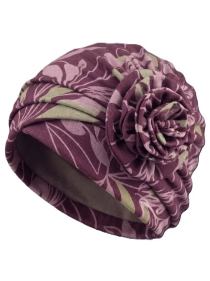 Turban Anna Printed Gisela Mayer à imprimé avec fleur décorative, doux et respirant en bambou/viscose pour un confort au quotidi