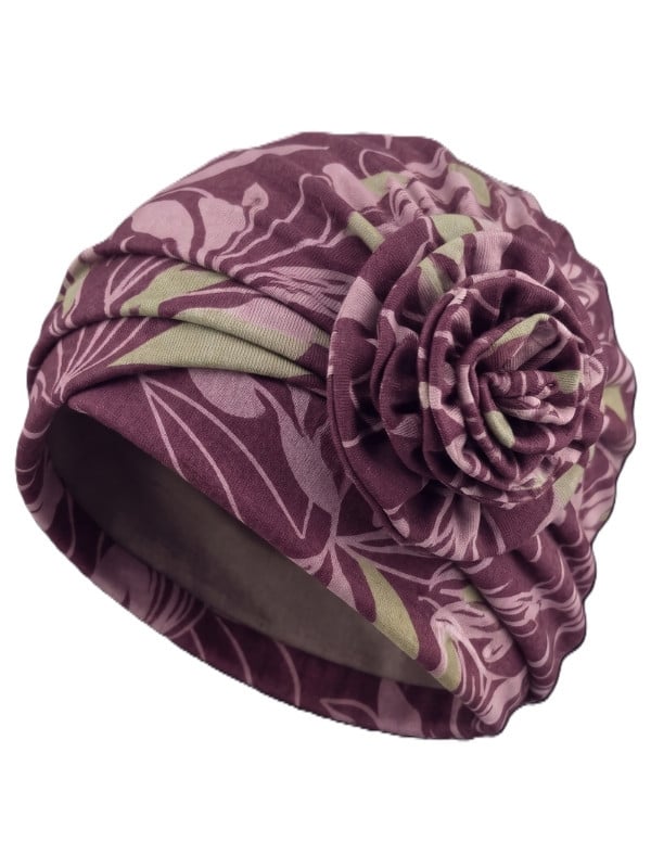 Turban Anna Printed Gisela Mayer à imprimé avec fleur décorative, doux et respirant en bambou/viscose pour un confort au quotidi