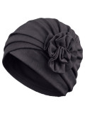 Turban Anna Gisela Mayer en viscose avec fleur décorative, turban classique confortable et féminin à enfiler simplement