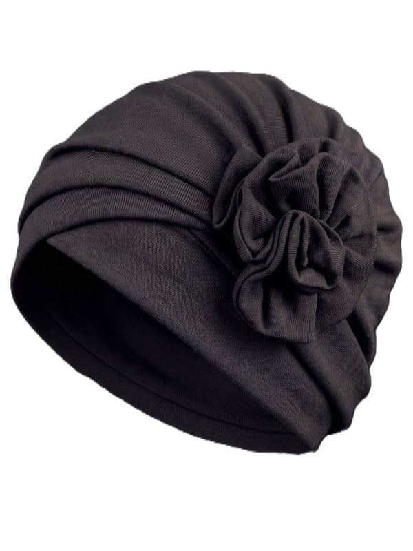 Turban Anna Gisela Mayer en viscose avec fleur décorative, turban classique confortable et féminin à enfiler simplement