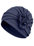 Turban Anna Gisela Mayer en viscose avec fleur décorative, turban classique confortable et féminin à enfiler simplement