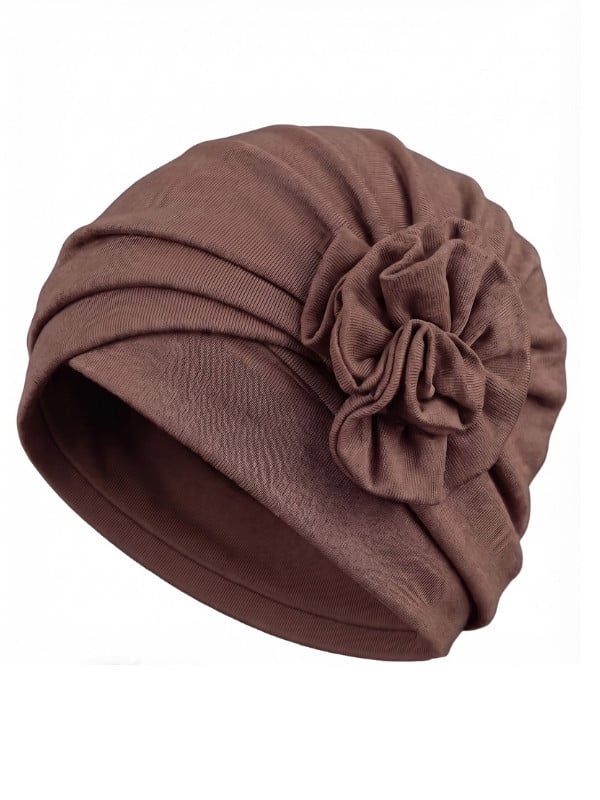 Turban Anna Gisela Mayer en viscose avec fleur décorative, turban classique confortable et féminin à enfiler simplement