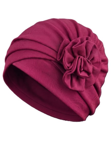 Turban Anna Gisela Mayer en viscose avec fleur décorative, turban classique confortable et féminin à enfiler simplement