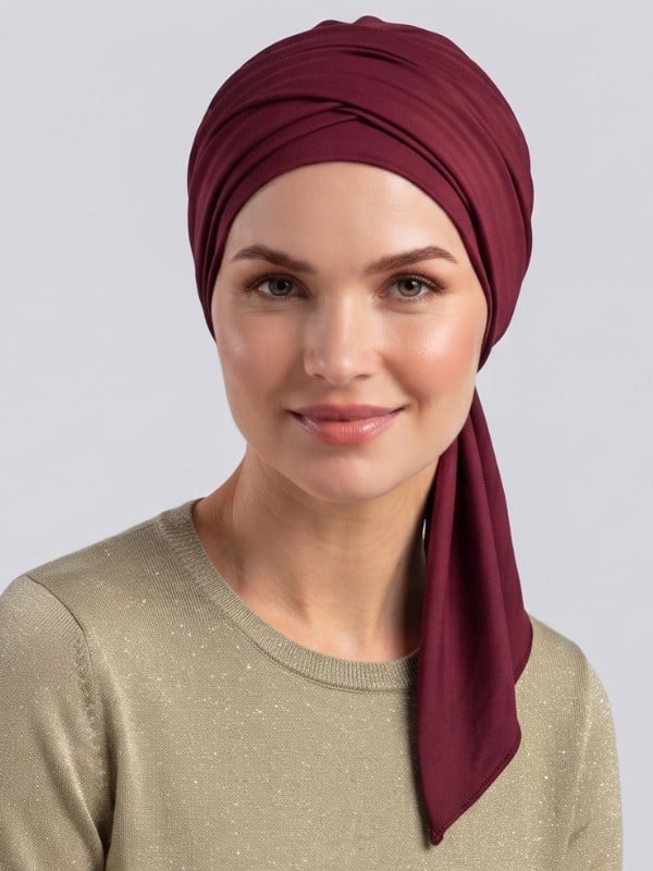 Turban Madrid Gisela Mayer en viscose douce, turban à nouer confortable et féminin, taille unique, pour cuir chevelu sensible. D