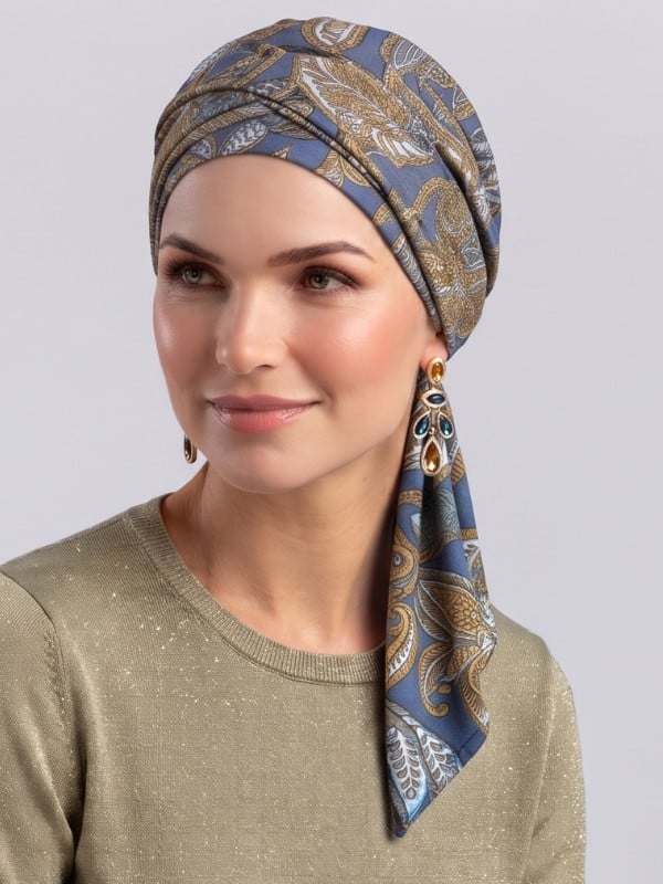 Turban Madrid Printed Gisela Mayer en viscose, turban à nouer imprimé doux et confortable, taille unique pour un look féminin au