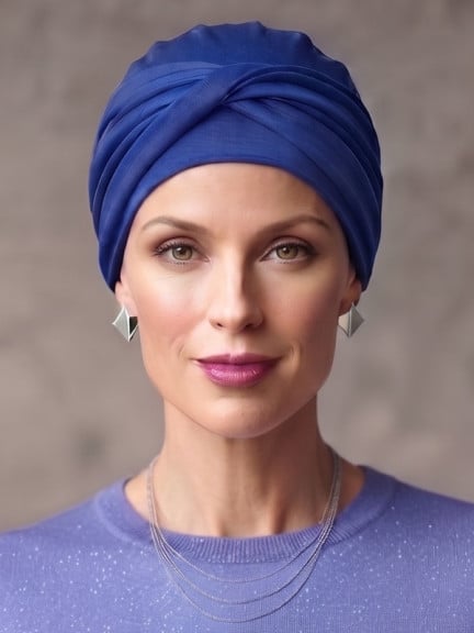 Turban Malou Gisela Mayer à nouer en modal doux et respirant, confortable toute la journée pour cuir chevelu sensible. Demandez 