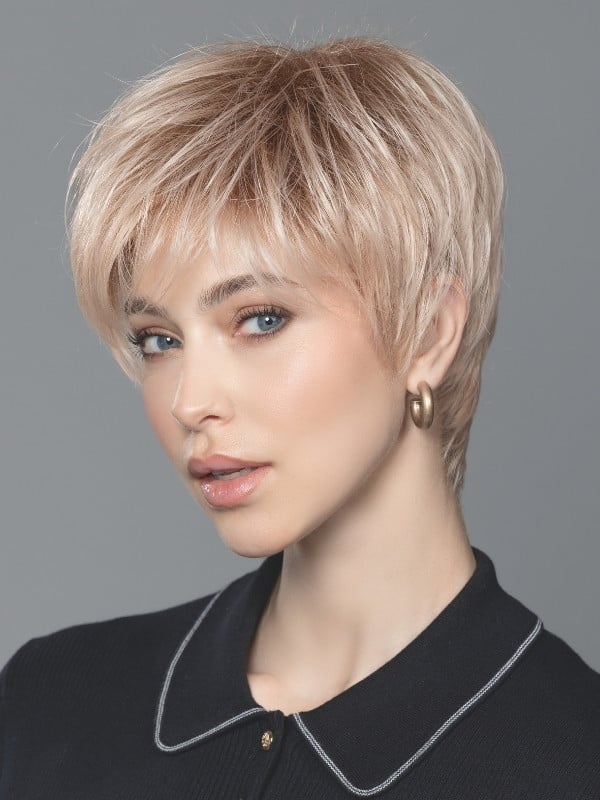 Perruque Elan Ellen Wille coupe Pixie courte en fibre synthétique résistante à la chaleur, avec lace front et frange asymétrique